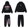 SP5DER Web Graphic Pullover Hoodie and Sweatpants Matching Set - Black / Pink